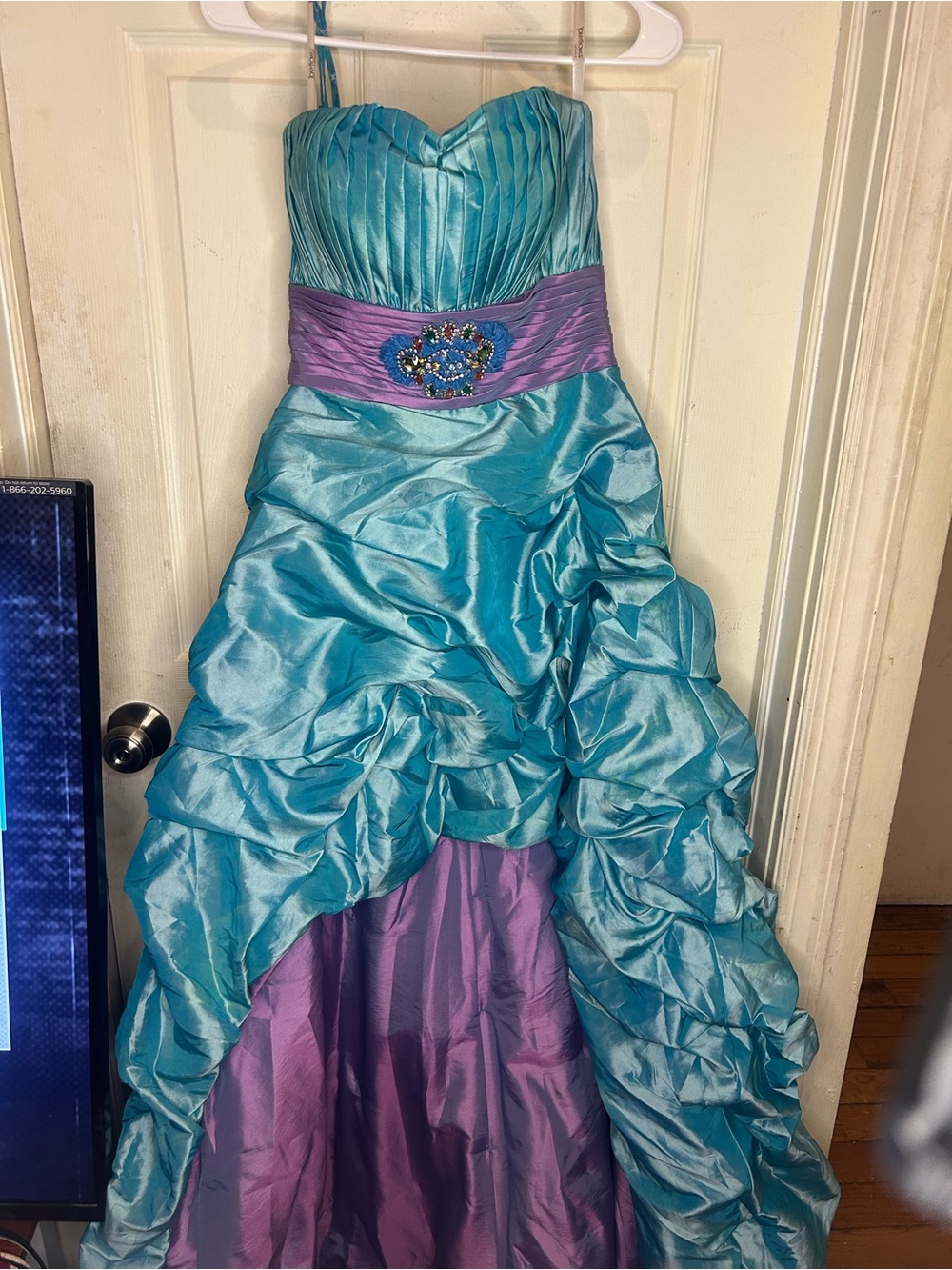 Tony Bowls Teal and Purple Ruffled Formal Dress for Girls